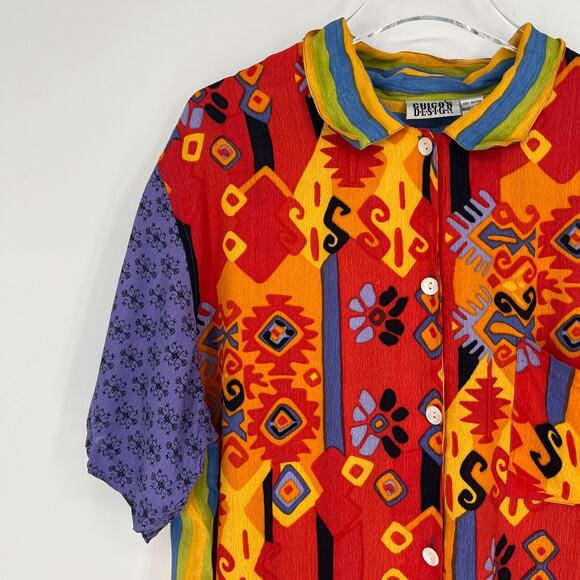 Chicos Top Womens XL Button Up Art To Wear Wacky Colorful Tropical Rainbow Loud - Picture 3 of 5